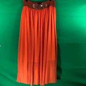 Long orange skirt with belt/buckle By Magic
